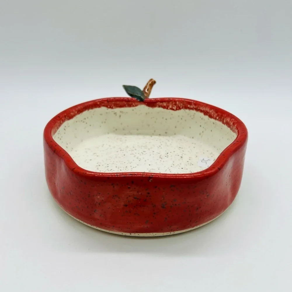 Red Apple-Shaped Ceramic Bowl Pottery 6” X 2” NWOT